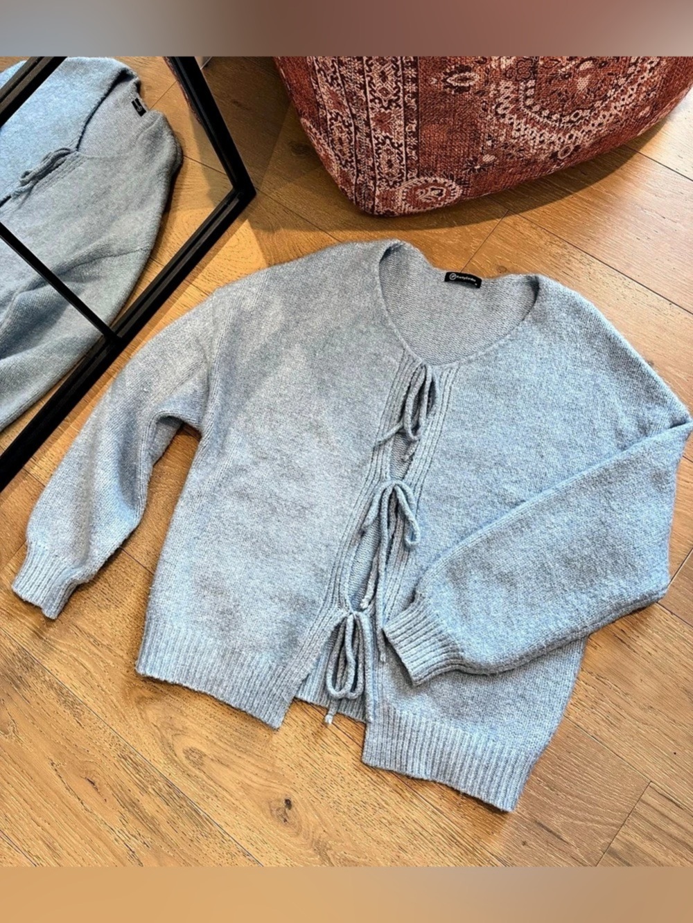 Light Blue Tie Front Bow Sweater| Cozy Winter Cardigan